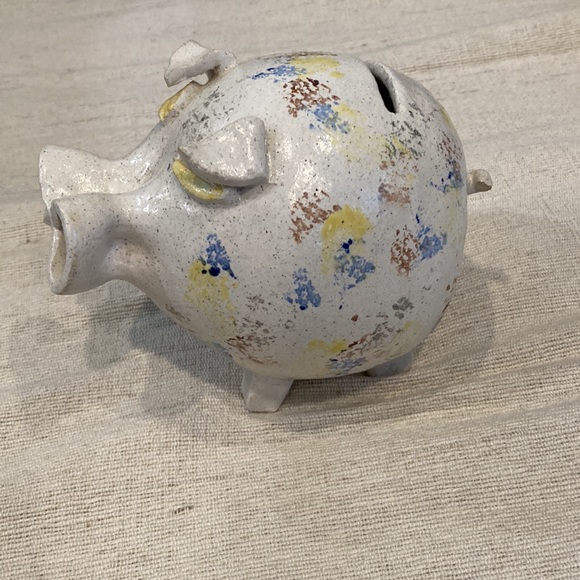 Vintage stoneware folk art piggy bank - Picture 3 of 8